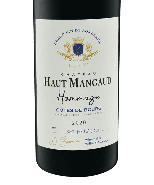 750ml red cotes de bourg chateau haut mangaud cuvee hommage wilfried bourceau 2020 3